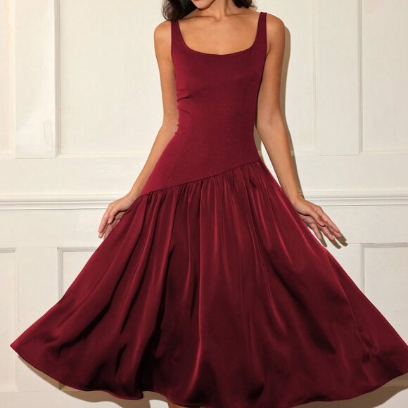Burgundy Elegant Women's Sleeveless Dress - Picture 4 of 5